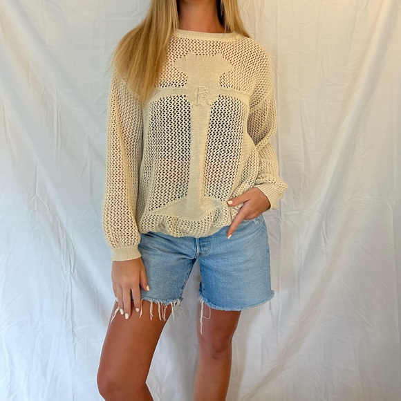 Ivory Open Knit Cross Sweater - Picture 4 of 7